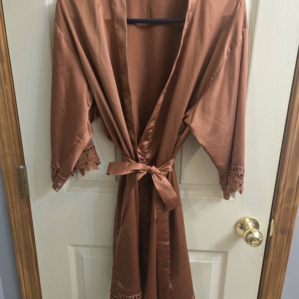 Satin Robe with Lace Trim